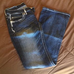 Daytrip dark denim distressed rhinestone jeans