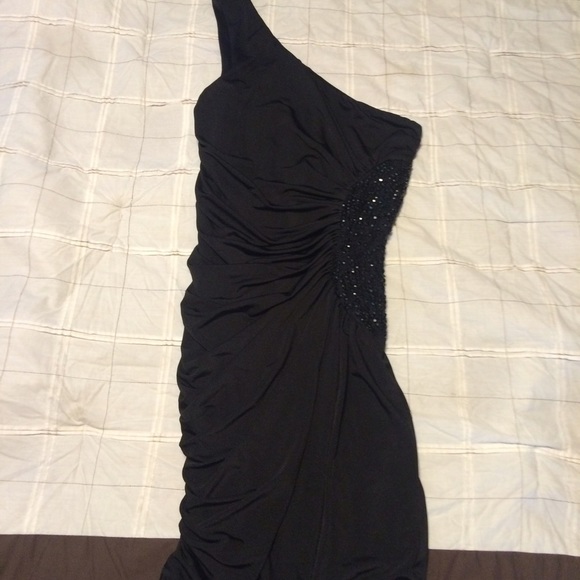 Arden B black on shoulder dress