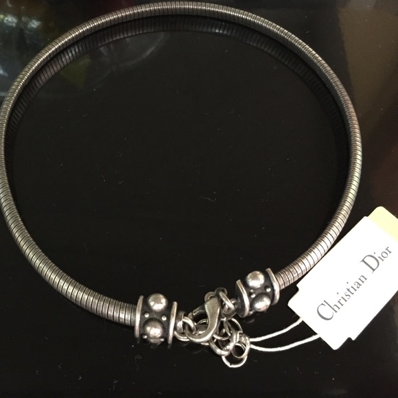 CD rhodium choker necklace and pierced earring - Picture 3 of 4