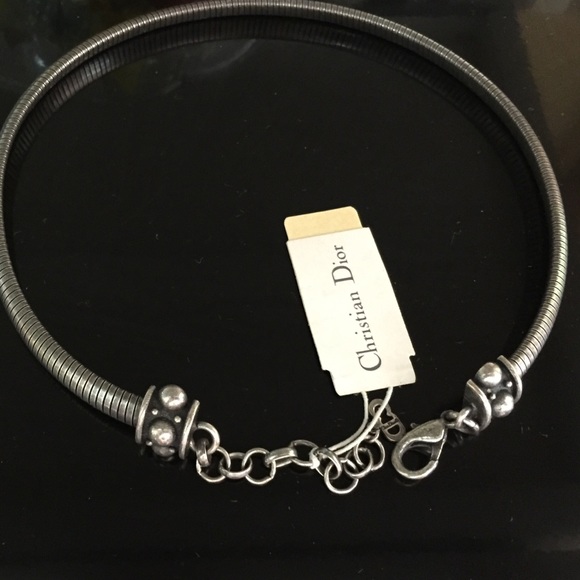 CD rhodium choker necklace and pierced earring - Picture 4 of 4