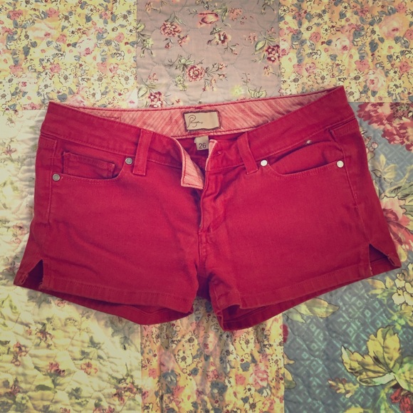 Paige red denim shorts