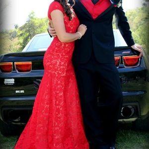 Red lace prom dress