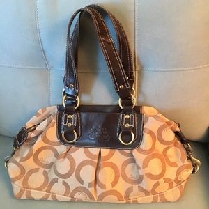 Faux Coach shoulder bag, beige and brown C accents