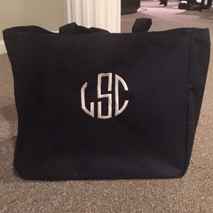 Monogrammed "LSC" navy tote bag