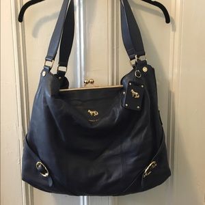 Emma Fox Large Navy Blue Leather Handbag