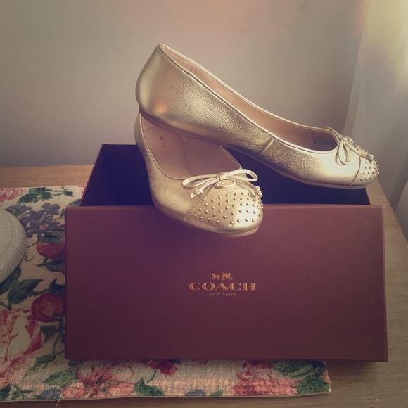 Gold Coach Flats - " Doreen Metallic Tumbled "