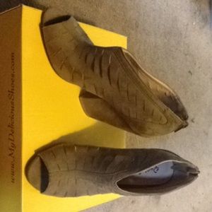 Grey suede chunky heel booties