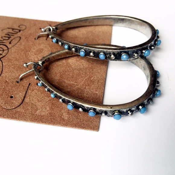 NWT Lucky Brand Silver & Turquoise Hoop Earrings - Picture 2 of 2