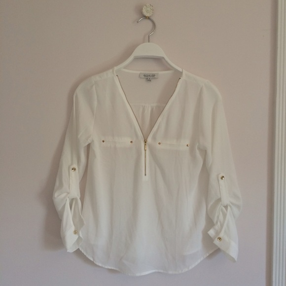 White Blouse Top- Gold Zipper