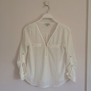 White Blouse Top- Gold Zipper