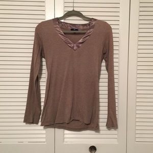 Cotton long sleeve deep V top