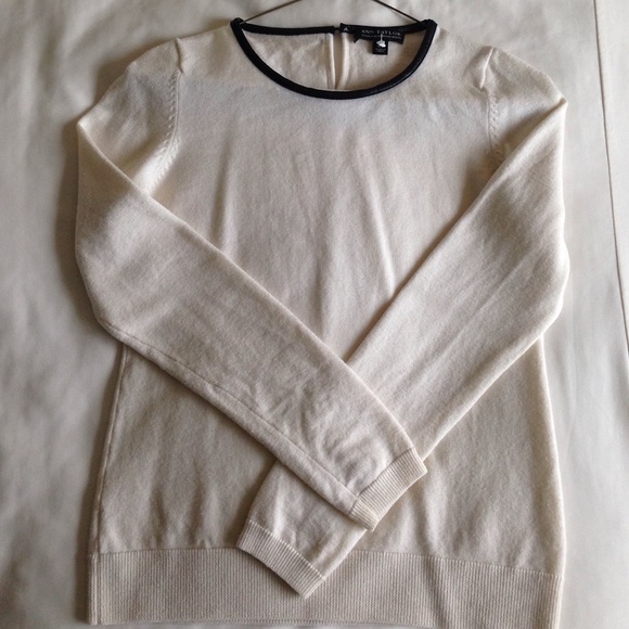 Anne Taylor Ivory Sweater- Black Leather Collar