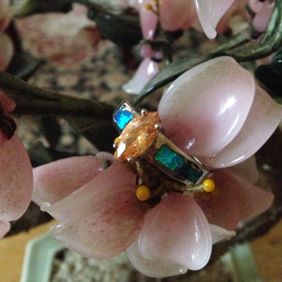 Vintage 925 morganite inlay opal ring - Picture 1 of 4