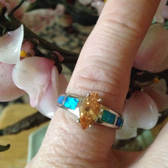 Vintage 925 morganite inlay opal ring - Picture 3 of 4