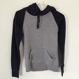 Dark blue and gray hoodie.