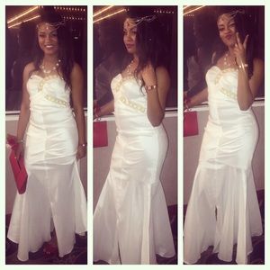 A White & Gold Mermaid prom dress.