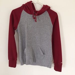 Red and gray hoodie.