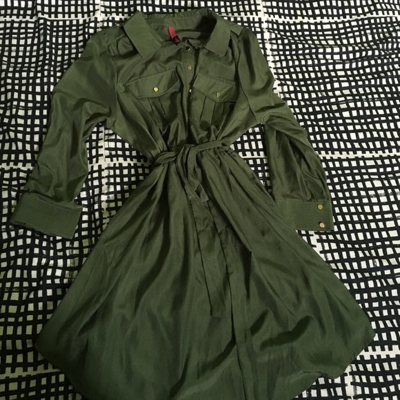 Olive green shirt dress.