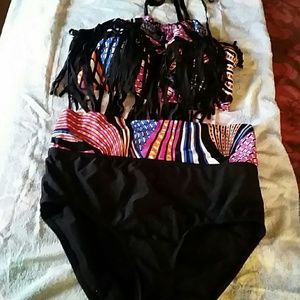 Multi colored two piece bathing suit