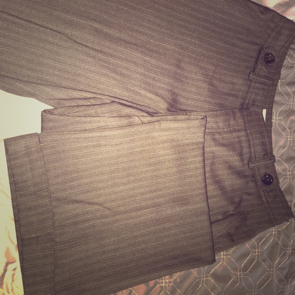 wide-leg brown pin-striped cuffed trousers