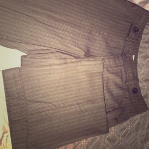 wide-leg brown pin-striped cuffed trousers