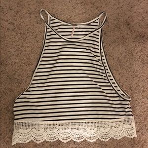 High neck striped crop top