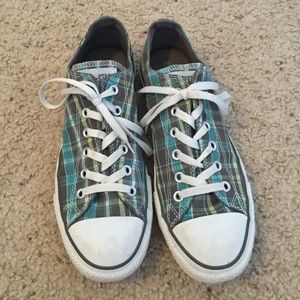 Women's Size 10 grey blue and green plaid converse