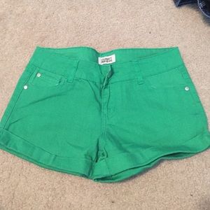 Green jean shorts