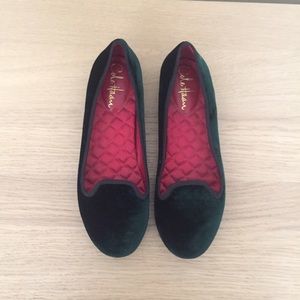 Cole Haan Emerald Green Velvet Ballet Flats