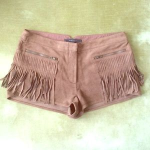 Faux Suede Fringe Shorts by BCBG