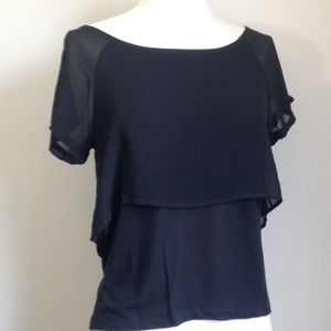 AE black sheer/cotton overlay top.