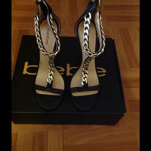 New Bebe Gold Chain T-Strap Heels