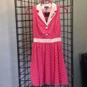 Vintage inspired pink dress with white polka dots