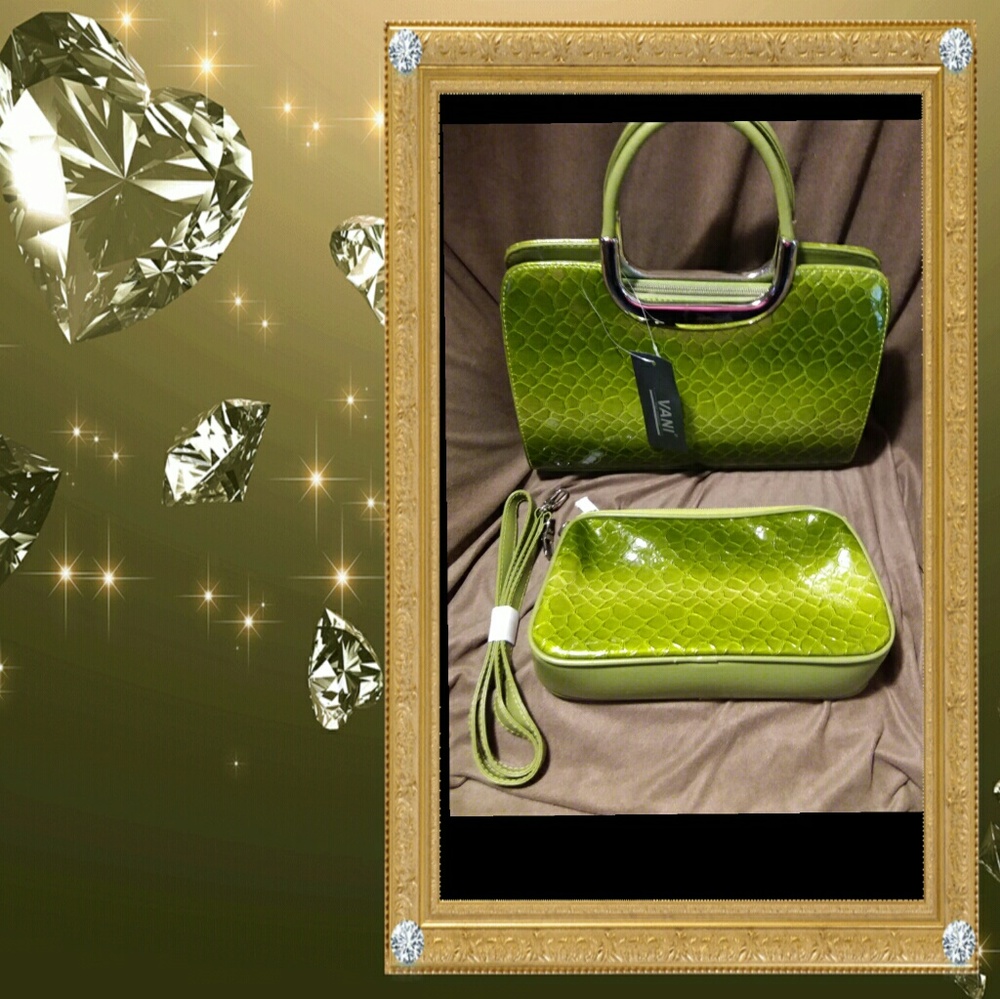Green snakeskin handbag