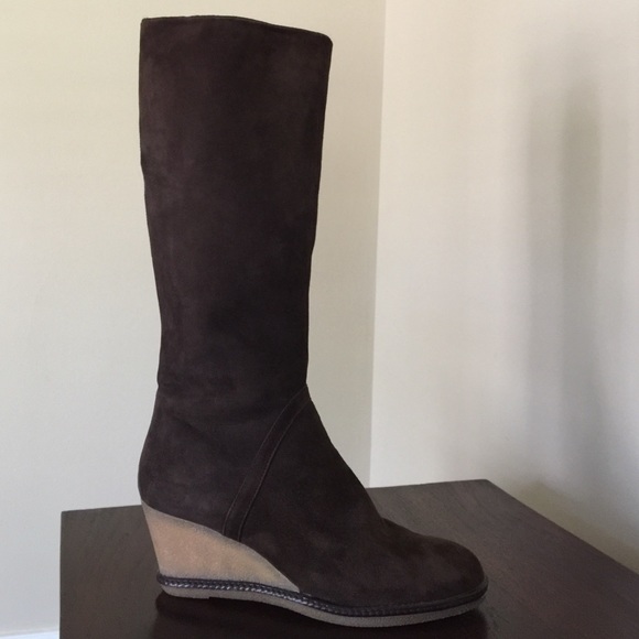 Chocolate brown suede wedge boots.  Size 10