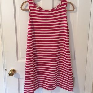 Red and white shift dress