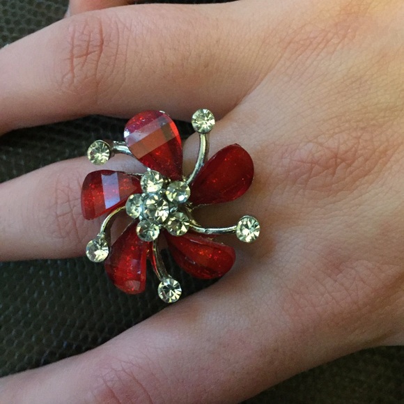 SOLD Red gem statement ring. Never used. Adjustab