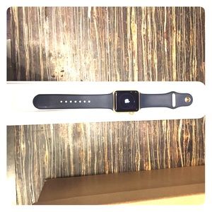 Gold aluminum case with navy sport band
