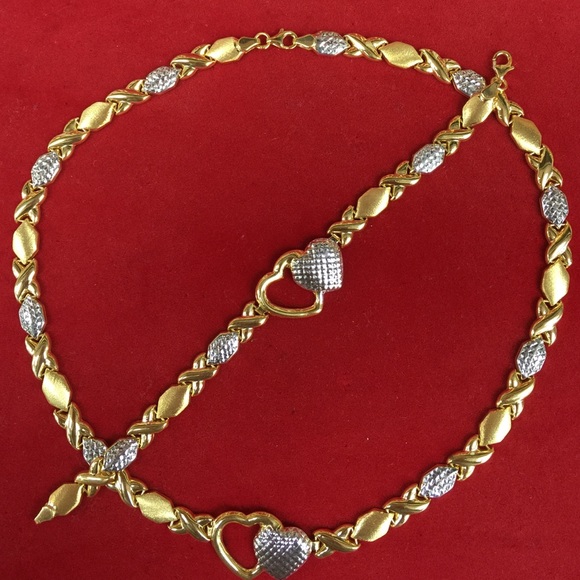 2 piece two tone xo double heart set