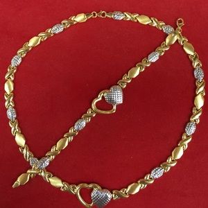 2 piece two tone xo double heart set