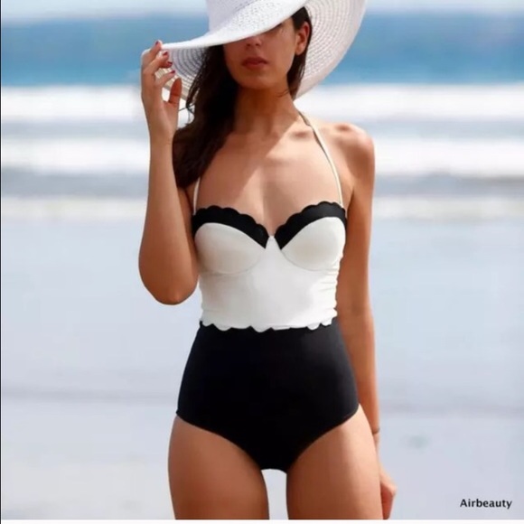 Sexy black and white one piece bathing suit