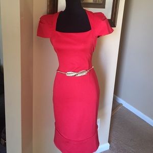 New Puff Shoulder Red Midi dress