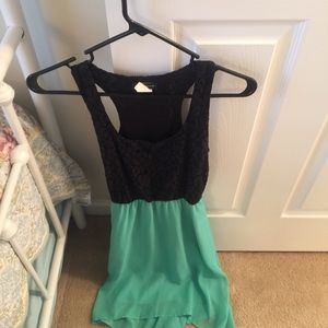 Black Lace and Kelly Green high-low Dress