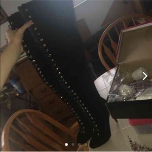 lace up thigh high heeled boots
