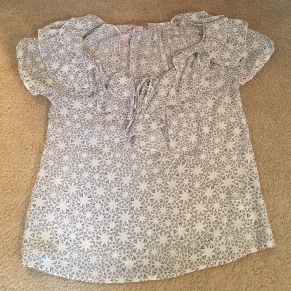 Love21 Forever 21 white & blue Short Sleeve Blouse