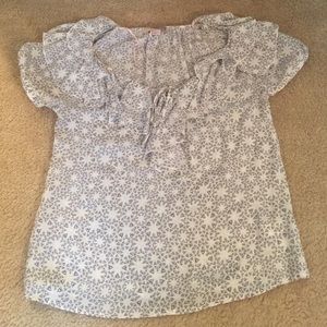 Love21 Forever 21 white & blue Short Sleeve Blouse