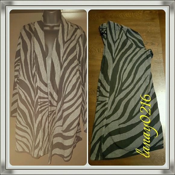 Style & Co. Gray Black Animal Print Wrap Jacket 1X