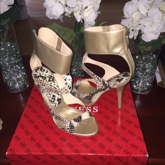 GOLD & Snake Print Guess Heels!