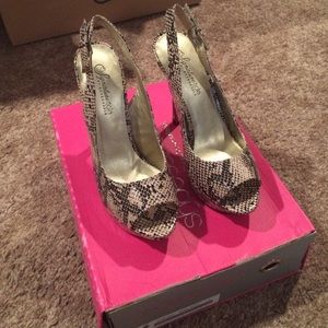Shoe Dazzle Snakeskin Platform Peep Toe High Heels