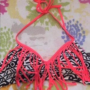 Aztec neon black and white with frills bikini top